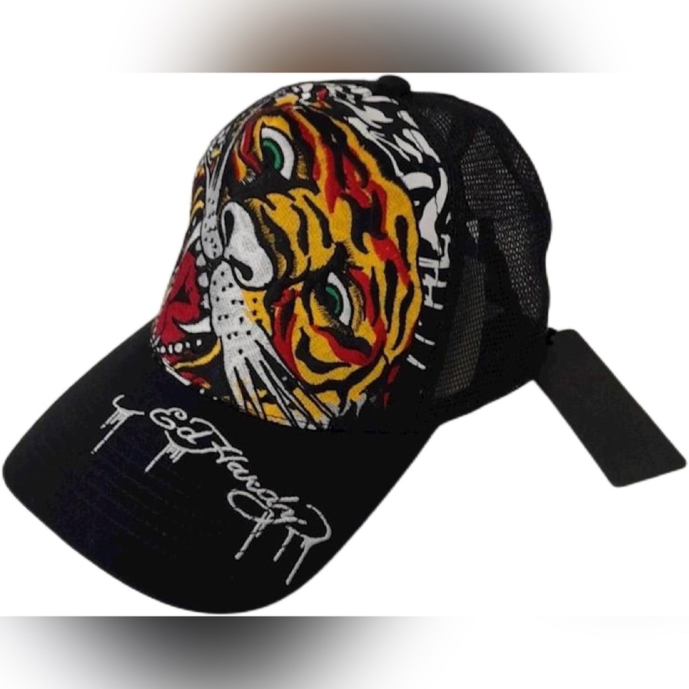 Ed Hardy Men's Tiger Embroidered Black Hat